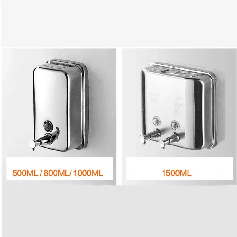 Wall Mounted Stainless Steel Soap Dispenser Silver Kitchen Bathroom Shower Soap Box 500 ml 800 ml 1000 ml Liquid Dispenser 5