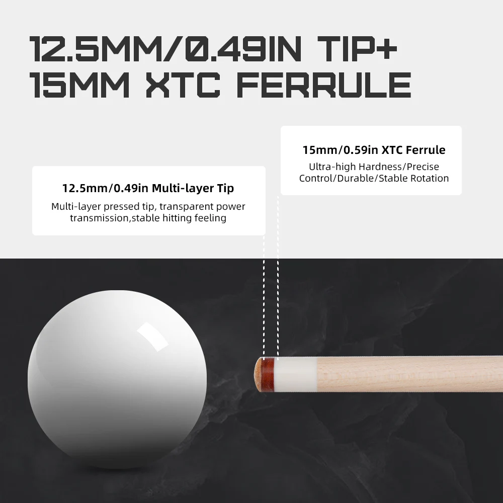 ZOKUE Maple Pool Cue Sticks FY Series مع طرف 12.5 مم مهنة انحراف منخفض 1/2 أعواد بلياردو مقسمة