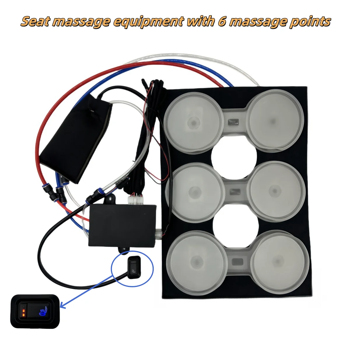 Universal and 12V car seat massage equipment with 6 massage points and square control switches