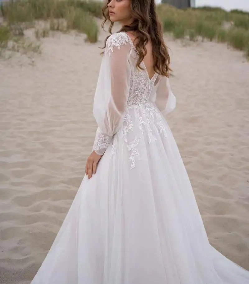 Vestido de novia con cuello en V profundo, traje Sexy de encaje con cremallera para fiesta, Verano