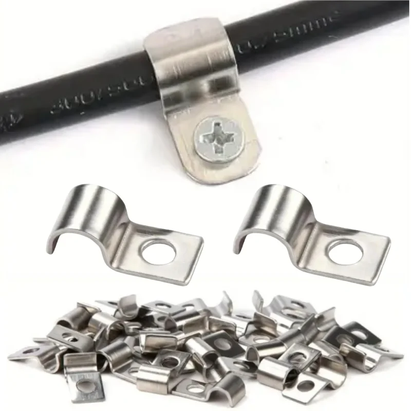 50pcs Motorhome Metal Pipe Cable Fixing Clamps U-Shaped Stainless Steel Clips Hooks For Dia. 6-7mm Pipe RV Camper Accessories