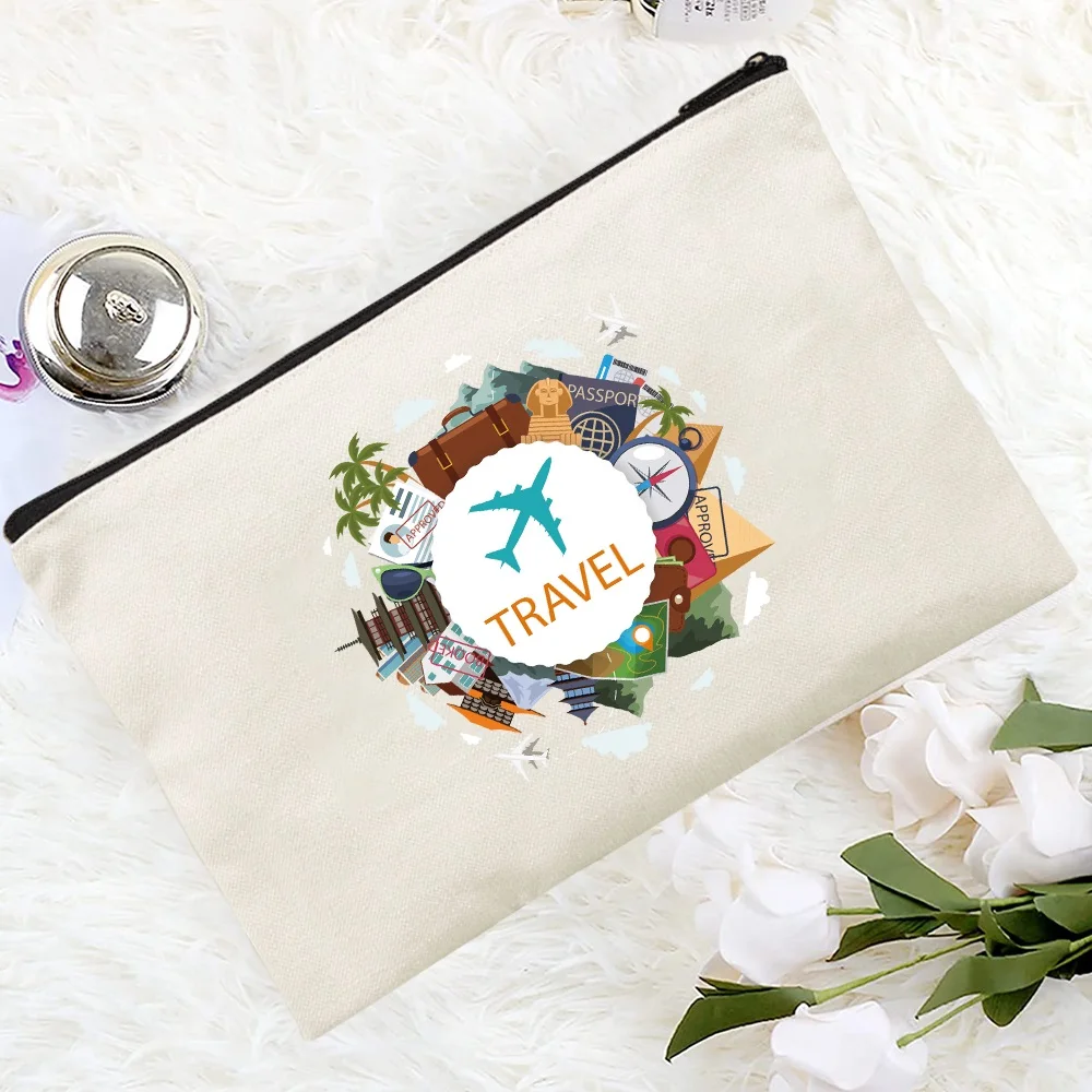 Bolsa de maquillaje de lona para mujer, Serie de Viaje con patrón de organizador de maquillaje, bolsas de cosméticos de viaje, estuches de lápices, bolsa de maquillaje para dama de honor, regalos