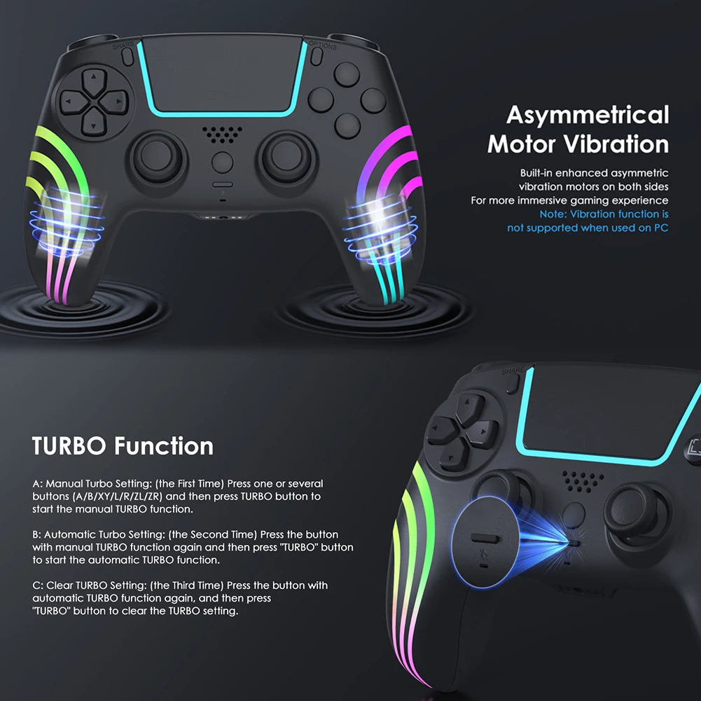 Wireless Gaming Controller for PS 5/PS 5 Slim/PS 5 Pro Bluetooth-Compatible 4.0 Game Controller Dual Vibration/6 Axis Gyro/Turbo