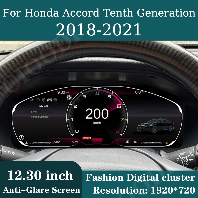 

12,3-дюймовый ЖК-дисплей приборной панели для Honda Accord десятого поколения 2018-2021 годов, цифровой спидометр, виртуальная приборная панель, цифровой кластерный дисплей