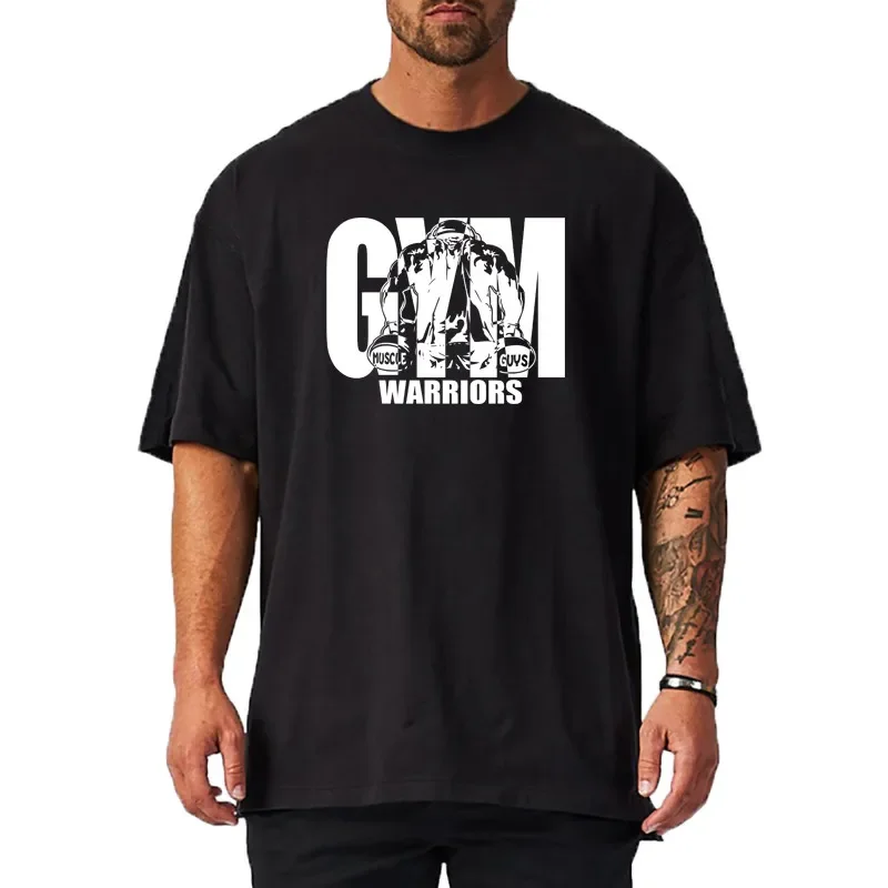 Summer Oversized Mens Cotton Loose Dropped Shoulder Fitness Summer Gym Sports Bodybuilding Short Sleeve T-shirt image 5