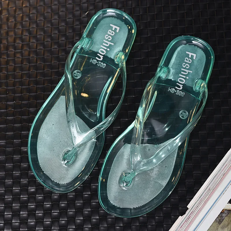 Transparent Beach Sandals Women\'s Jelly Crystal  Flip Flops Women Summer Outside Flat Bottom Slippers Ladies Plastic Sandal PVC