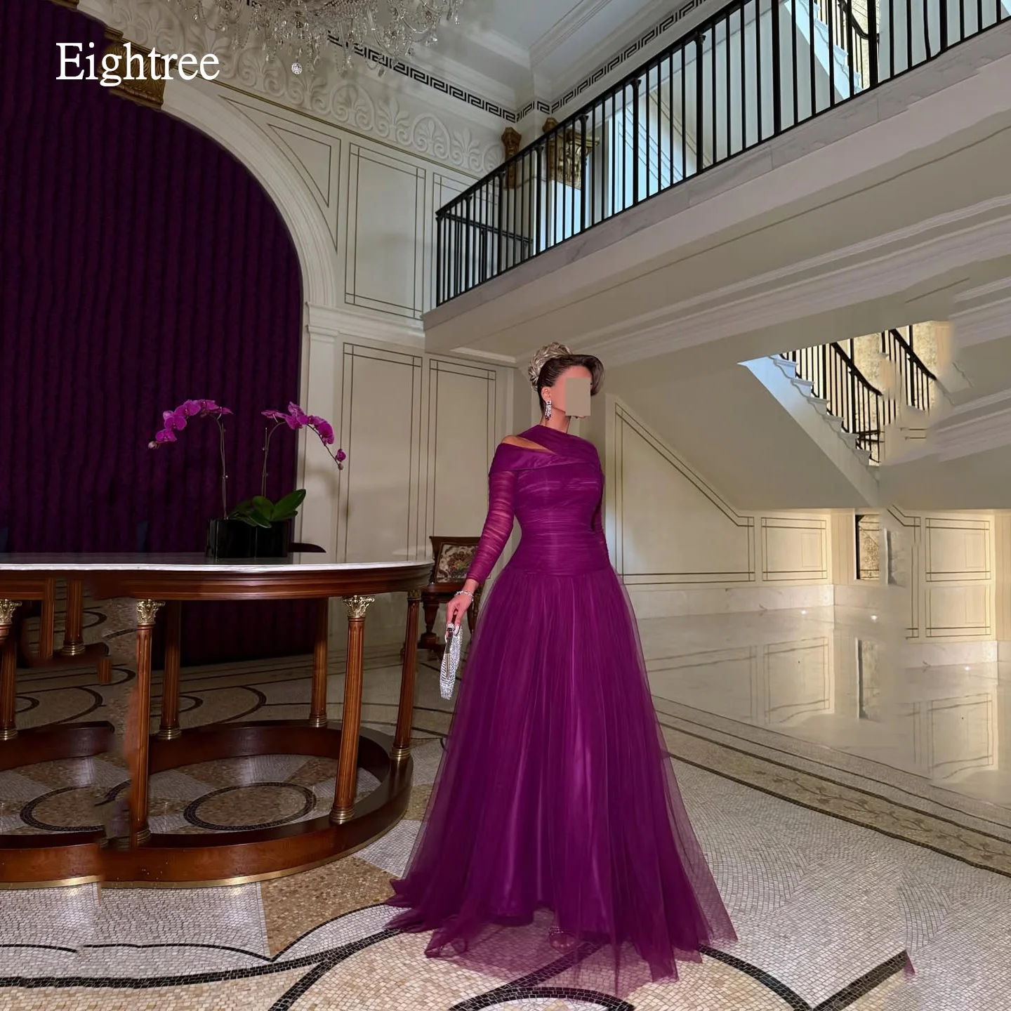 

Eightree винтажные фиолетовые вечерние платья трапециевидной формы с длинными рукавами, платье для выпускного вечера, сетчатое платье длиной до пола, вечерние платья по индивидуальному заказу