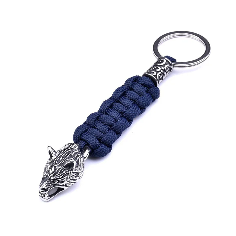 1Pc Stainless Steel Wolf Head Trinity Bead Diy Lanyard Viking Jewelry Survival Rope Keychain Handmade Womens Mens Paracord Ring