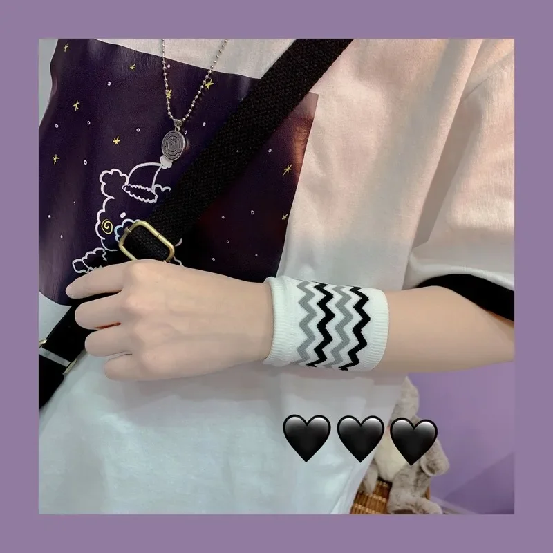 1Pc Y2k Goth Lolita Anime śliczne paski fala wsparcie nadgarstka rękawice JK Kawaii dziewczyna Mitten Oversleeve Unisex moda opaska frotowa na