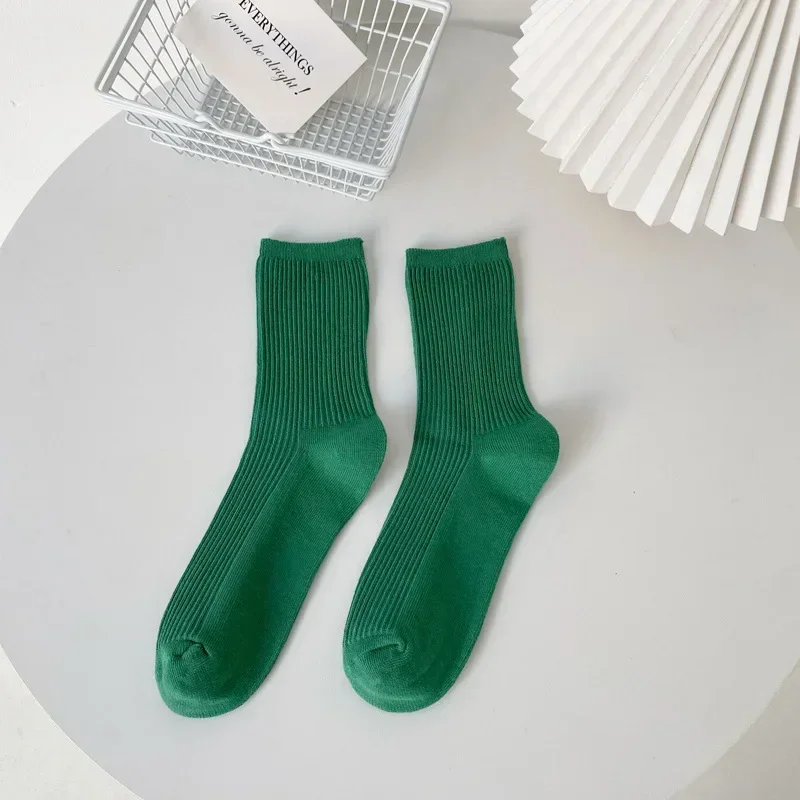 Women Socks New Trends Spring Solid Color Green Crew Socks Breathable Casual Japanese Style Slouch Socks for Women Short Носки