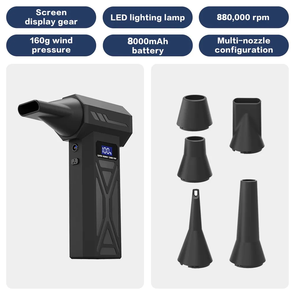 8000mAh Powerful Blower High Speed Small Turbo Fan Air Blower 880000RPM Wireless Turbo Fan for Computer Keyboard