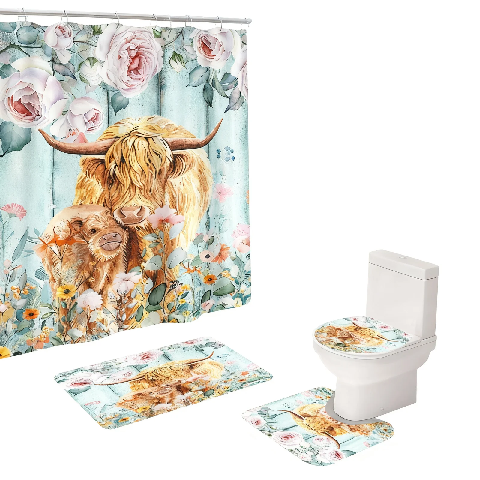 Digital Print Shower Curtain Waterproof Polyester Thick Durable Rustic Bathroom