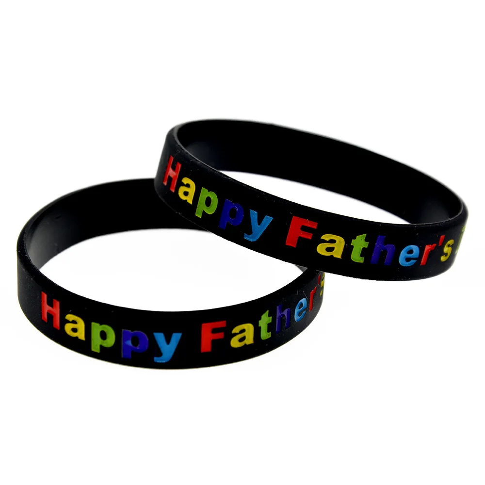 50 Pcs Happy Father Day Silicone Rubber Bracelet for Family Gift Adult Size