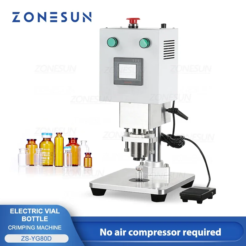 ZONESUN Manual Electric Vial Crimper Glass Bottle Sealer Flip-off Caps Sealing Tool Aluminum Tabletop ZS-YG80D