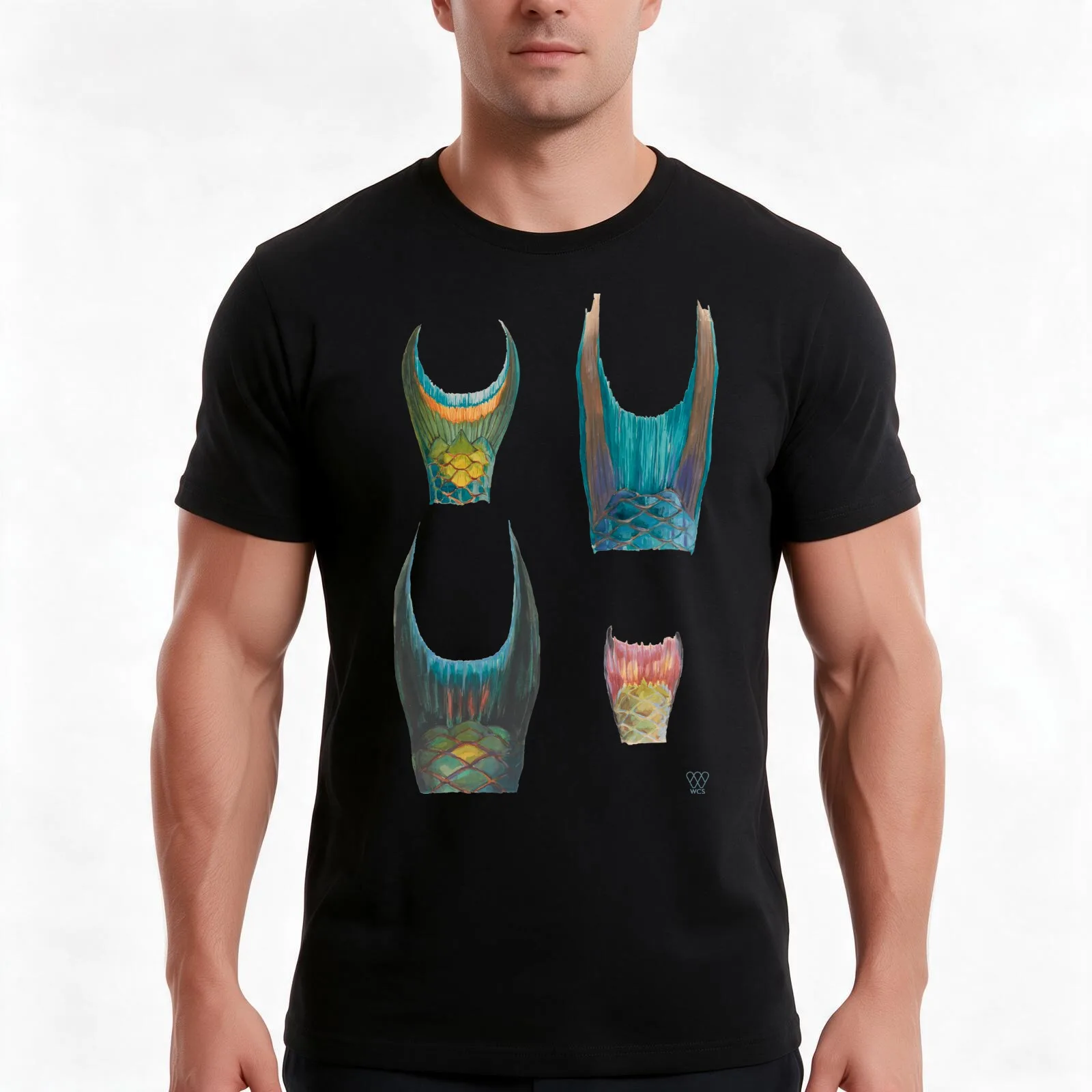 Fish Tails T-Shirt, Summer Casual Cotton Tee, Oversized Streetwear Tops, Vintage Graphic Print, Loose Fit Short Sleeve
