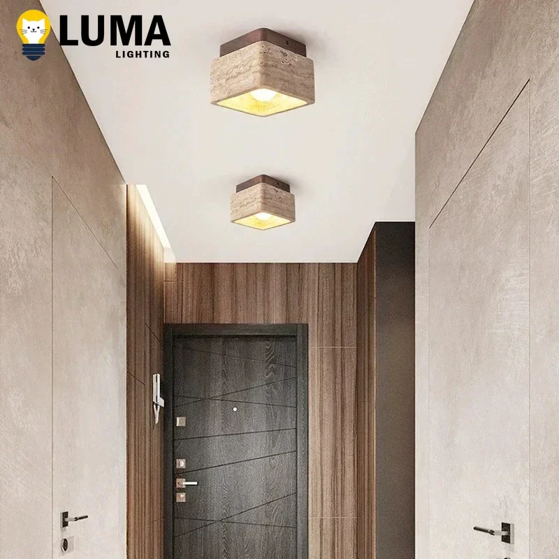 Luma Wabi-sabi Style Yellow Travertine Ceiling Light for Bedroom Living Room Ceiling Lamp Surprise Quiet Wind Corridor Fixture