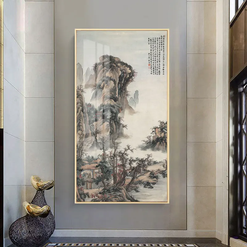 Chinesischen Stil Wand Kunst Abstrakte Landschaft Lake Hill Kunstwerk Leinwand Malerei Poster Bild Druck Büro Wohnzimmer Wohnkultur