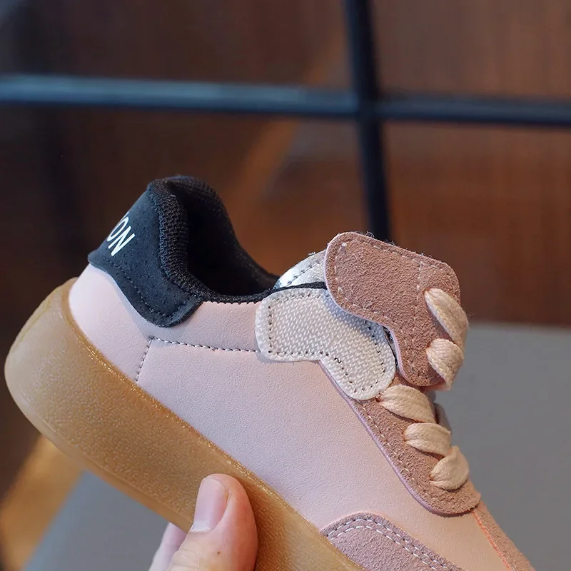 Kids Casual Shoes for Boys Girls Children Lace Up Sneaker 2023 Autumn Suede PU Splicing Trainers White Pink 8 Years 26-37