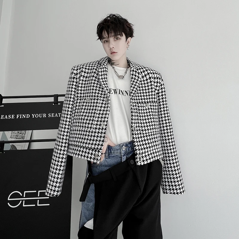 

Модный клетчатый пиджак унисекс с длинными рукавами, свободного кроя, на все сезоны