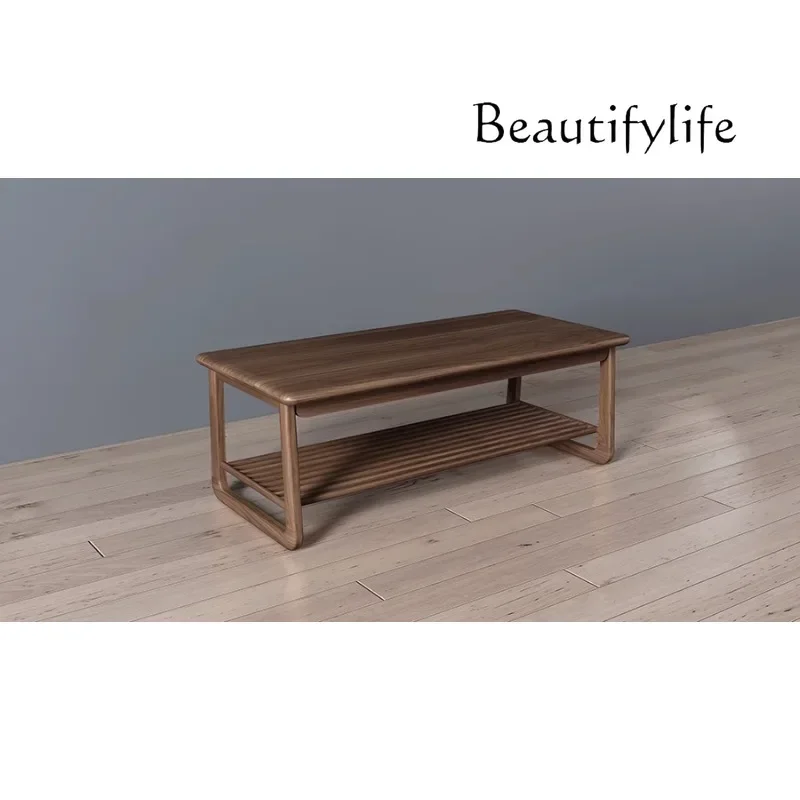 

X High-end Light Luxury Flat Coffee Table Nordic Modern Black Walnut Log Villa Light Luxury Solid Wood Coffee Table