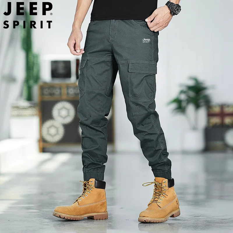 JEEP SPIRIT tuta semplice casual da uomo leggings larghi pantaloni tinta unita primavera gioventù pantaloni versatili in cotone multitasche