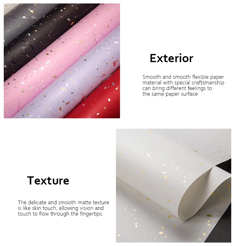 Geschenkpapier-Set mit Blumenmuster – 6 Farboptionen, funkelnde Gold- und Silbermuscheln, wasserfest, ideal für DIY-Bastelverpackungen – Detail 4