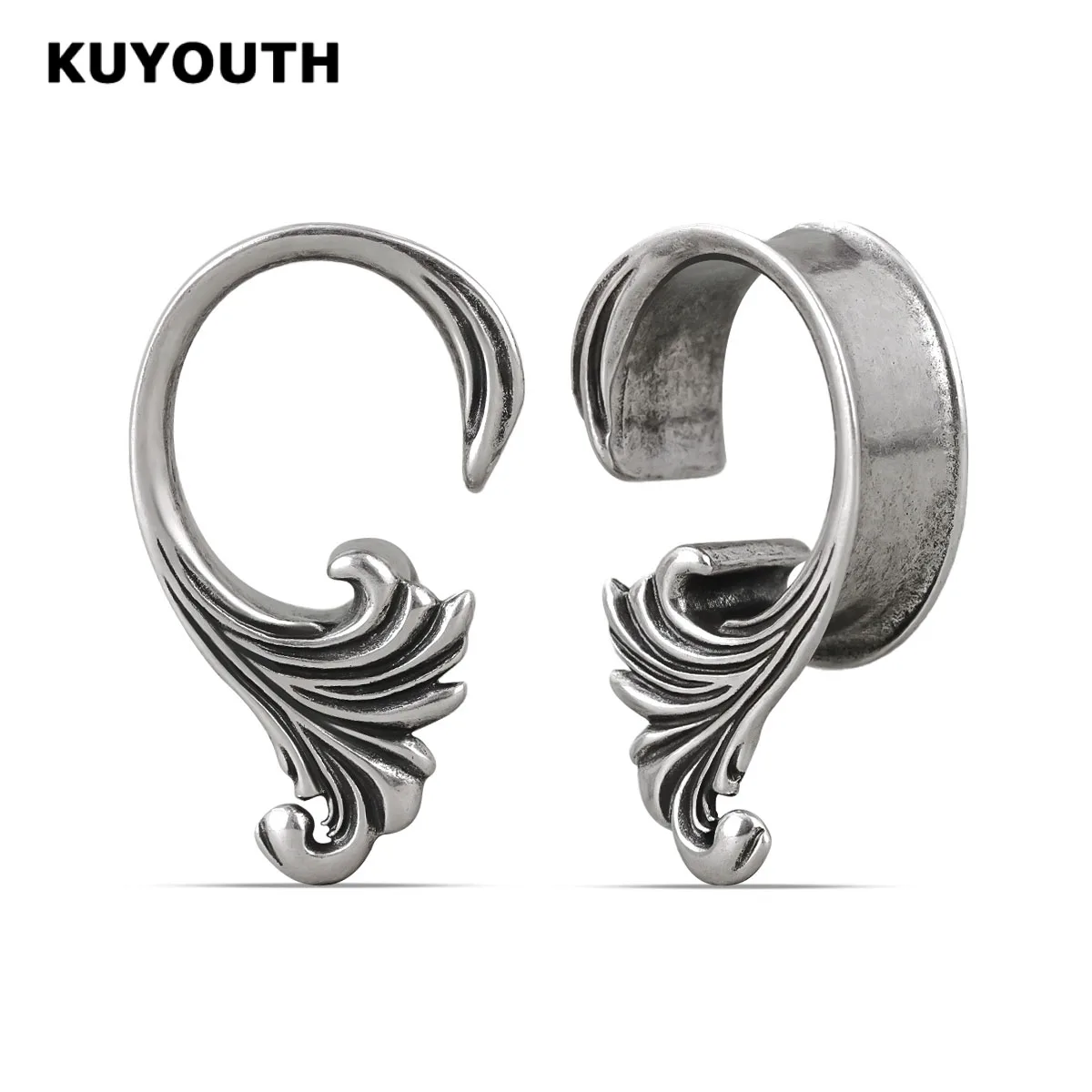 KUYOUTH 2PCS Vintage Scroll Ear Tunnels Plugs Gauges Stretchers Expander Body Piercing Jewelry Ear Stretching Gauges