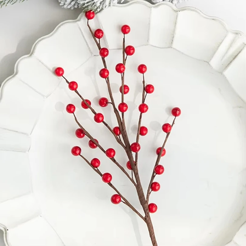 الفواكه الاصطناعية نبات مقلد هولي الفاكهة الحمراء الصغيرة عيد الميلاد غرفة المنزل الاحتفال ديكور الحفلات زهرة DIY بها بنفسك زخرفة الزفاف