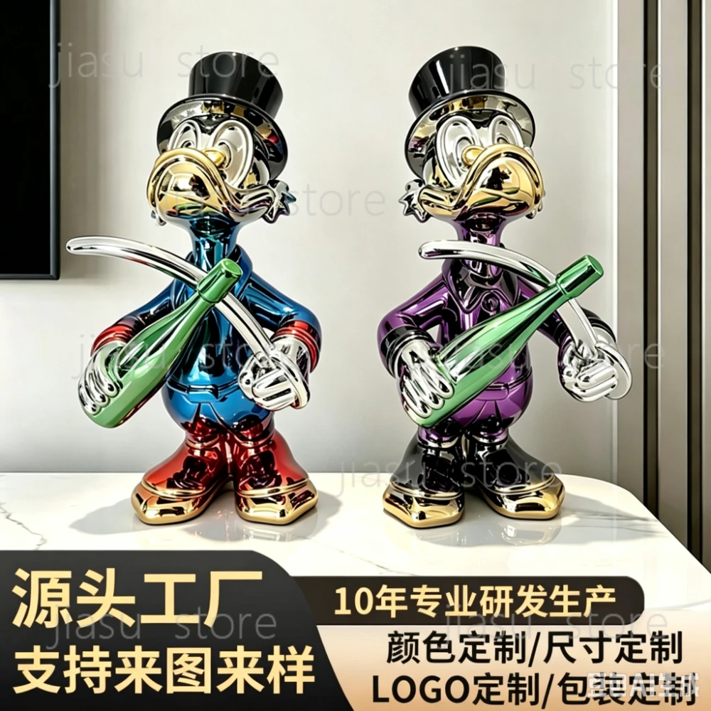 Modern Minimal Luxury Trendy Duck Figurine Sculpture Desktop Ornament for Showroom Hotel Living Room Soft Home Decor.