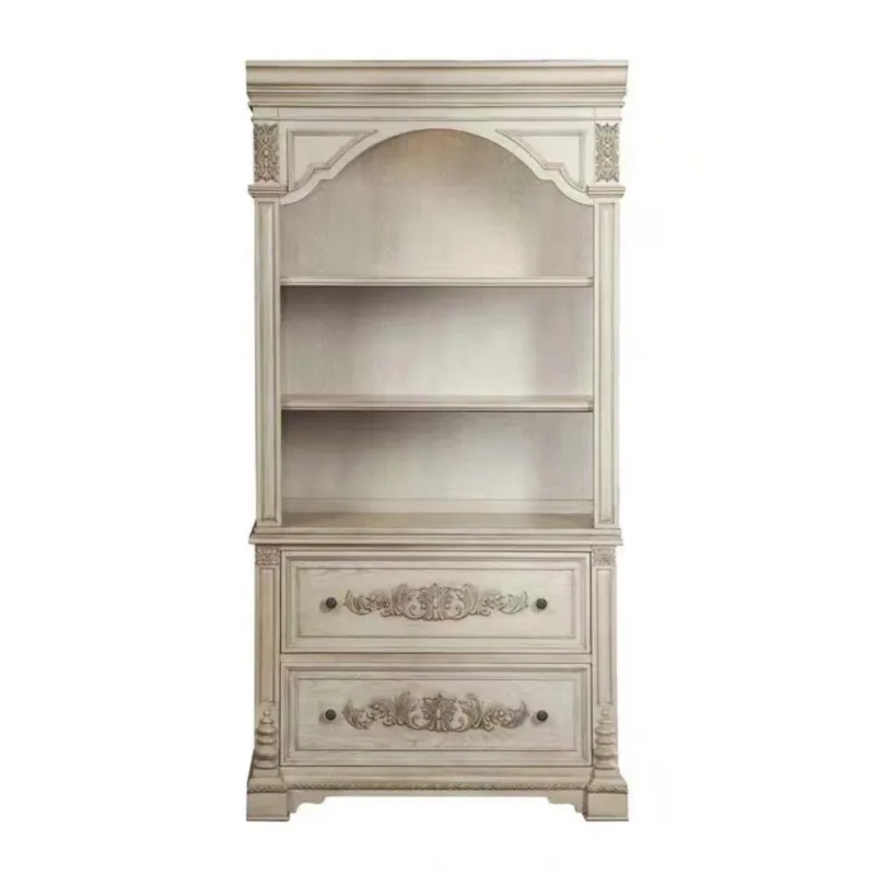 

American retro bookcase solid wood European carved living room bookshelf old display shelf shelf French light luxury modern