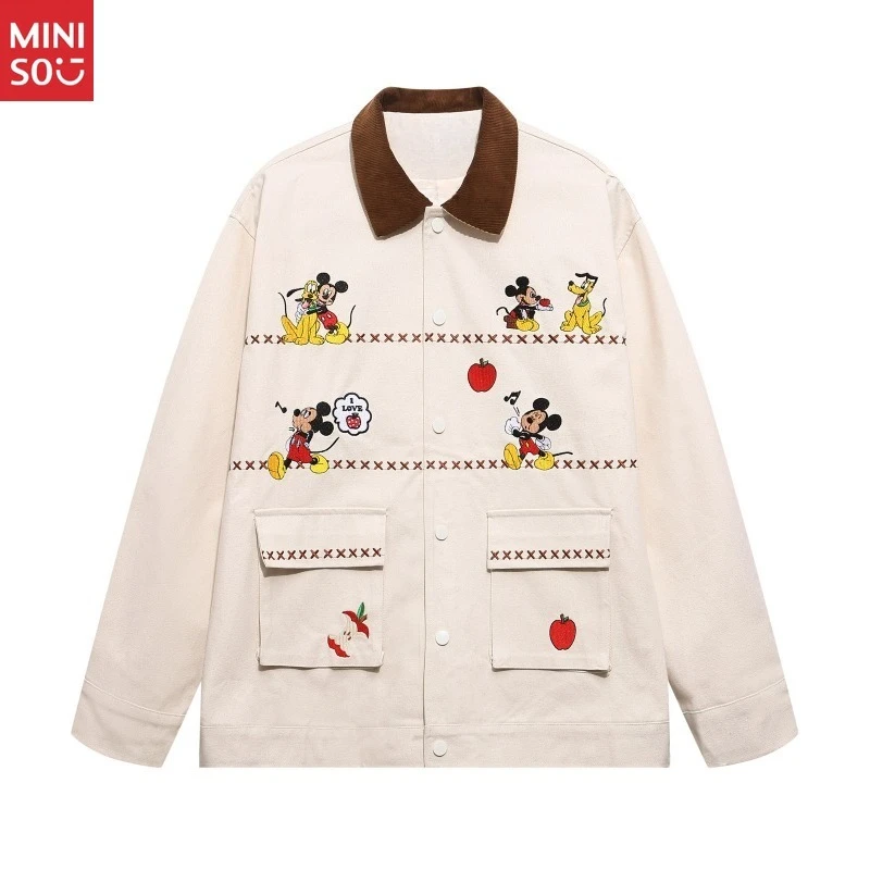 

Disney American Retro Cartoon Embroidery Corduroy Lapel Jacket Unisex Fall Winter Loose Casual Jackets Coats