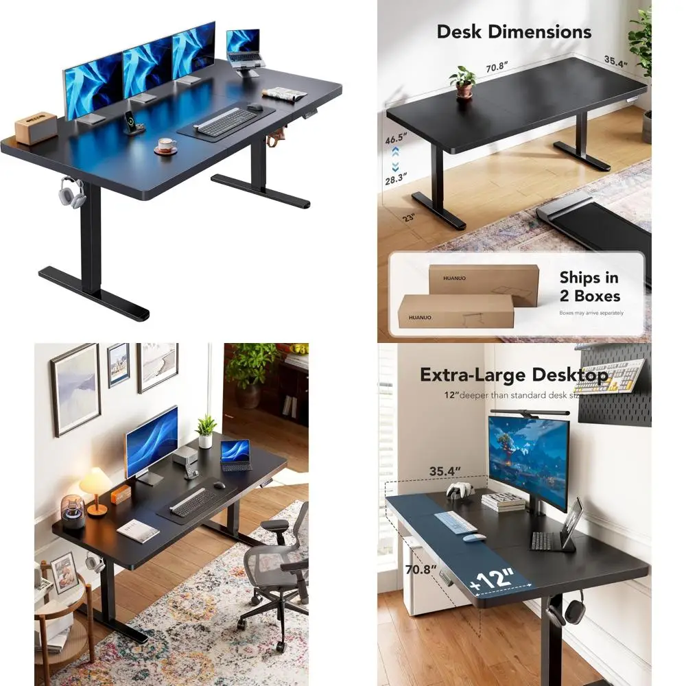 Large Electric Adjustable Standing Desk 71x35, Brushless Motor, 4 Memory Settings, Sit-Stand Desk with Height Adjustment Feature