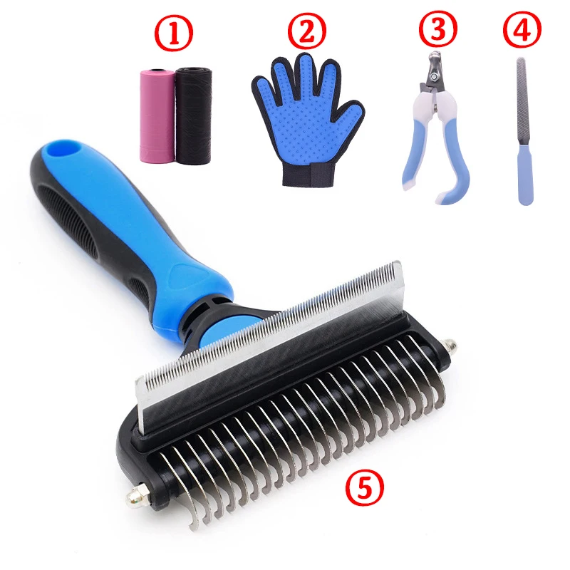 5pcs Pet dog Cleaning Grooming Tool Set 2 in 1 Pet Shedding Comb Clean Nail Clippers Hair Removal Comb for Cat Dog Accessories