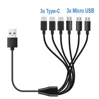 6 In 1 Micro USB/Type C Splitter Cable 3 in 1 USB to Micro USB/Type C Charing Cable For iPhone15 Android Samsung Tablet and More