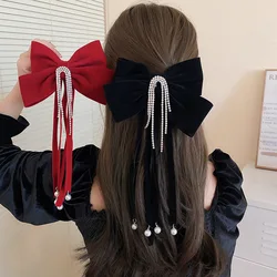 Bow Rhinestone Hair Clip for Women Sweet Design Sense Bowknot Headwear Commuter Black Red Hair Accessories Wholesale Gifts