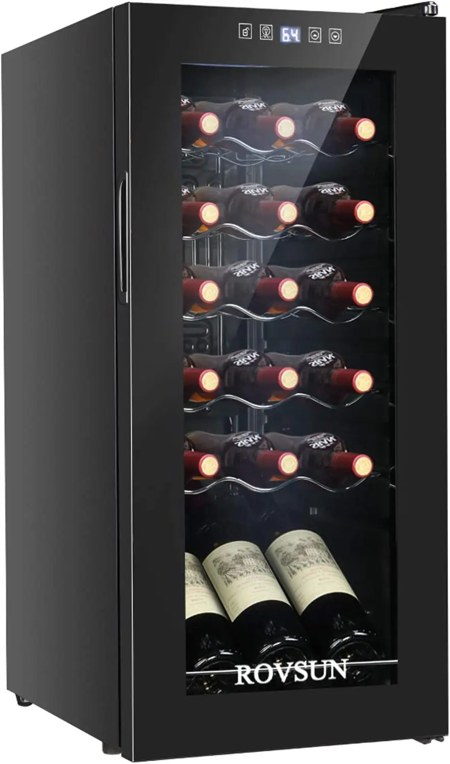 18 Bottle Wine Fridge, Freestanding Compressor Wine Cooler Refrigerator, Beverage Wine Chiller with Digital Temperature Control