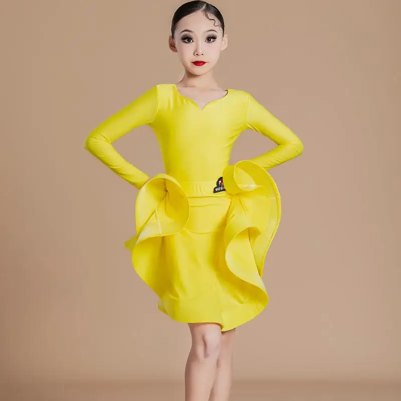 تخصيص جديد للأطفال تنورة الرقص اللاتينية فستان الأداء القياسي للفتيات اللوائح المهنية فستان المنافسة البدلة