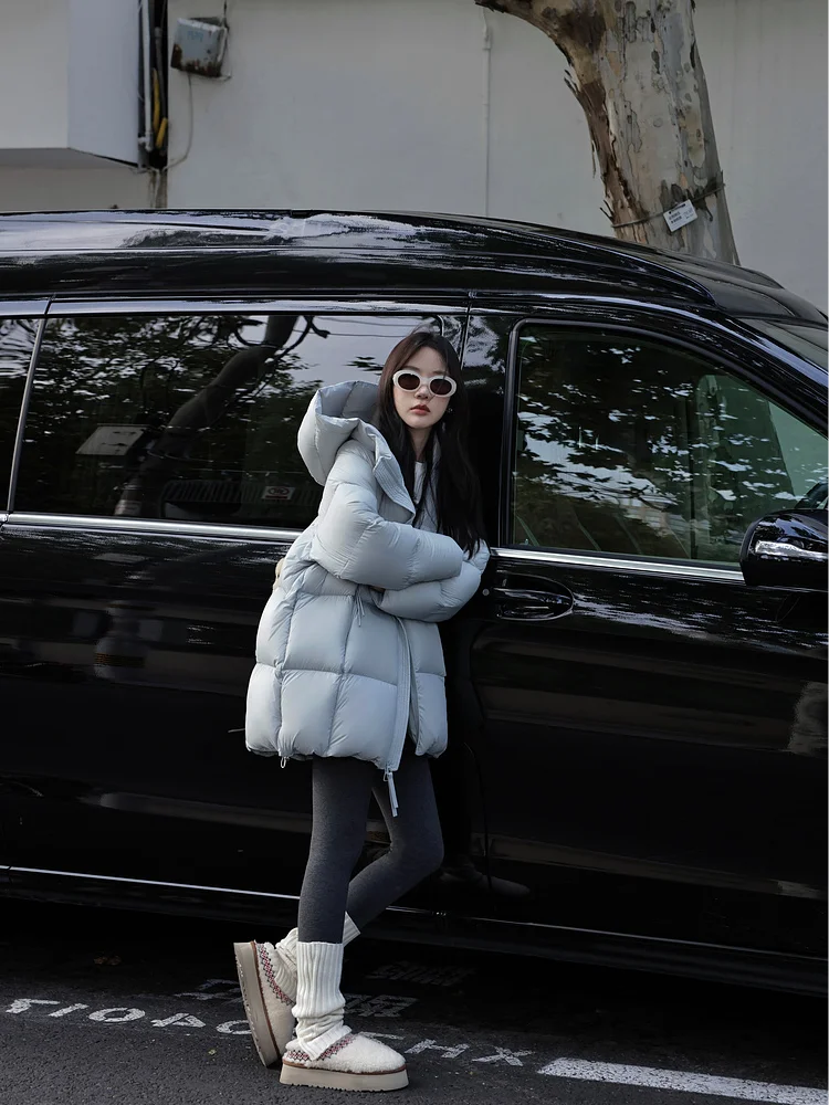 

Сверхлегкий повседневный теплый джем с высоким воротником, женский тривимірный пуховик средней длины с капюшоном и 3D, Sli Commute Sle