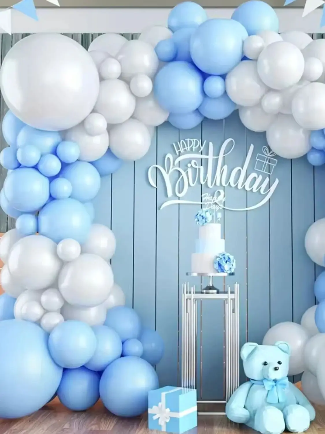 104-delige blauwe en witte ballonboogset, gebruikt voor huisdecoratie in bruiloft, verjaardag, feest, vakantie, jubileum, vakantiekamers - afbeelding 2