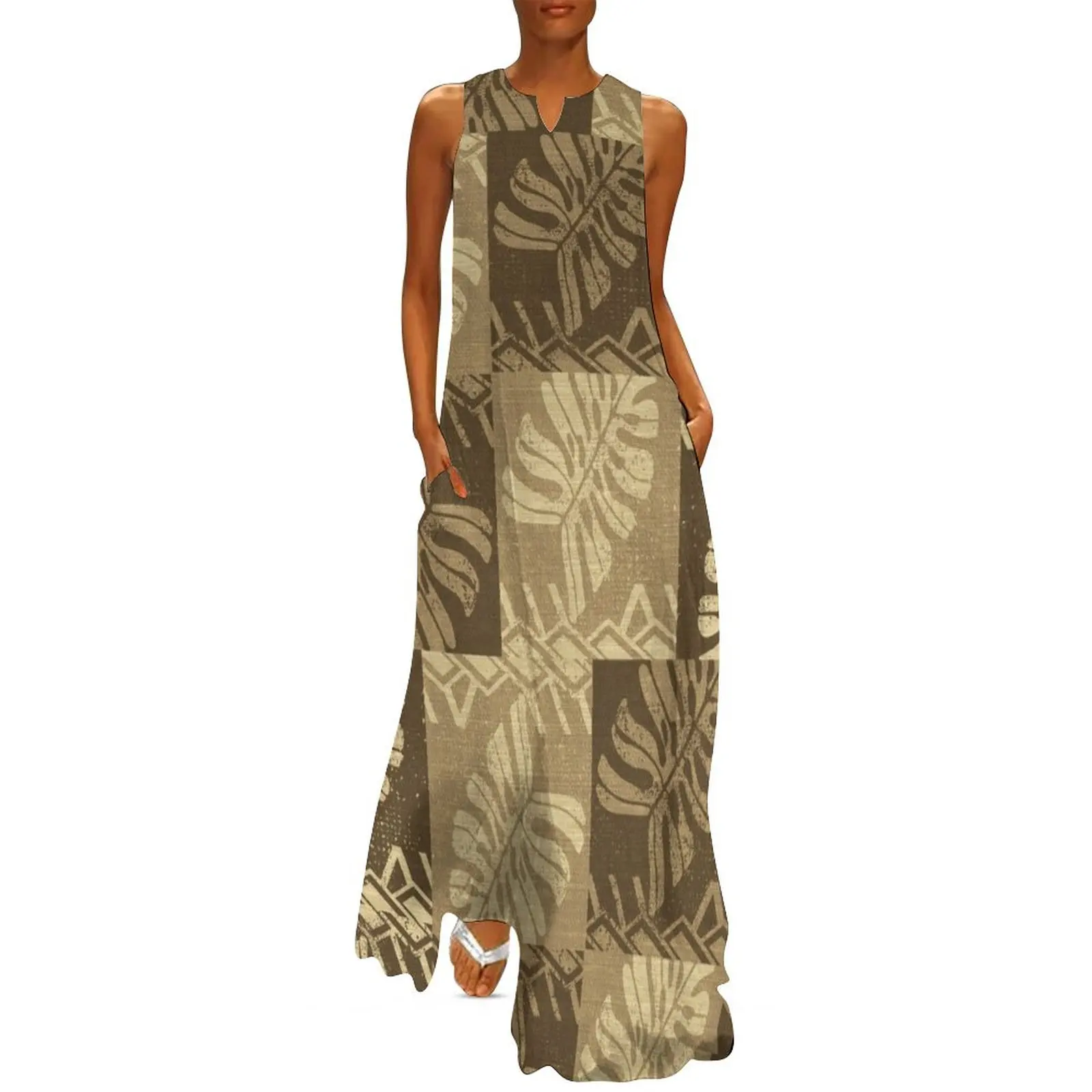 

Vintage Samoan Tropical leaves Tapa Print Long Dress dress for women prom clothes Dress