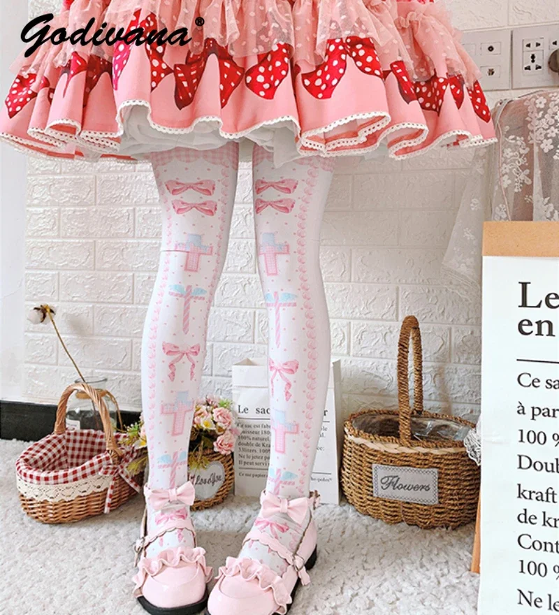 

Lolita Above Knee Socks Women Spring Summer and Autumn Sweet Cute Tube Socks Velvet Print Japanese Style Knee Socks