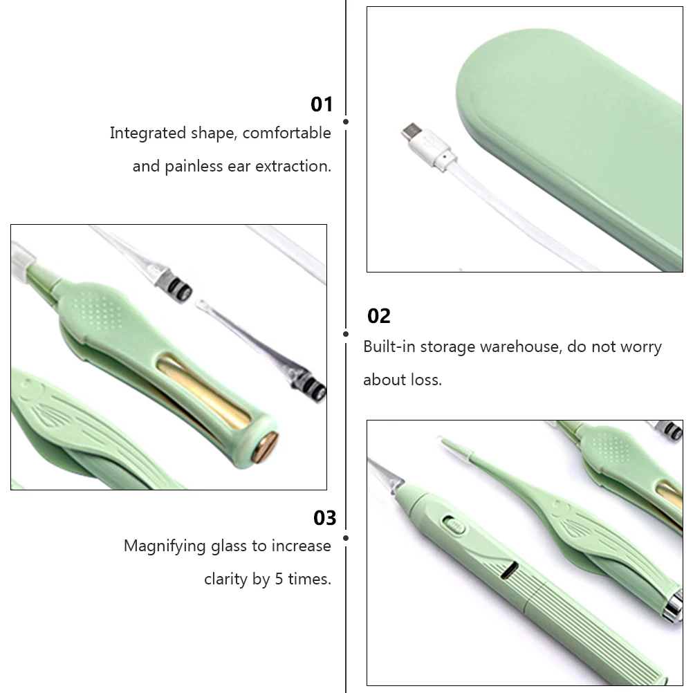 

Luminous Ear LED Light Cleaner Soft Silicone Spoon ABS Plastic Safe Painless Baby Ear Cleaning Tool Storage