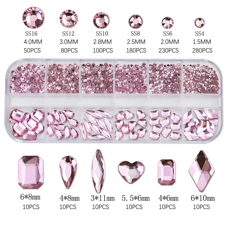 12 rejillas de pedrería rosa mezclada, lujo, brillantina, cristal, joyas, decoración DIY 3