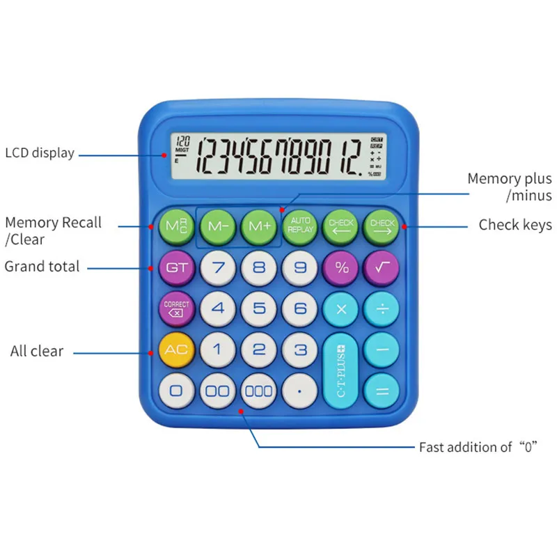 Luxmoc 12-Bit Mechanical Key Calculator Large Screen Colorful Business Office Desktop Financial Accounting Portable Calculator