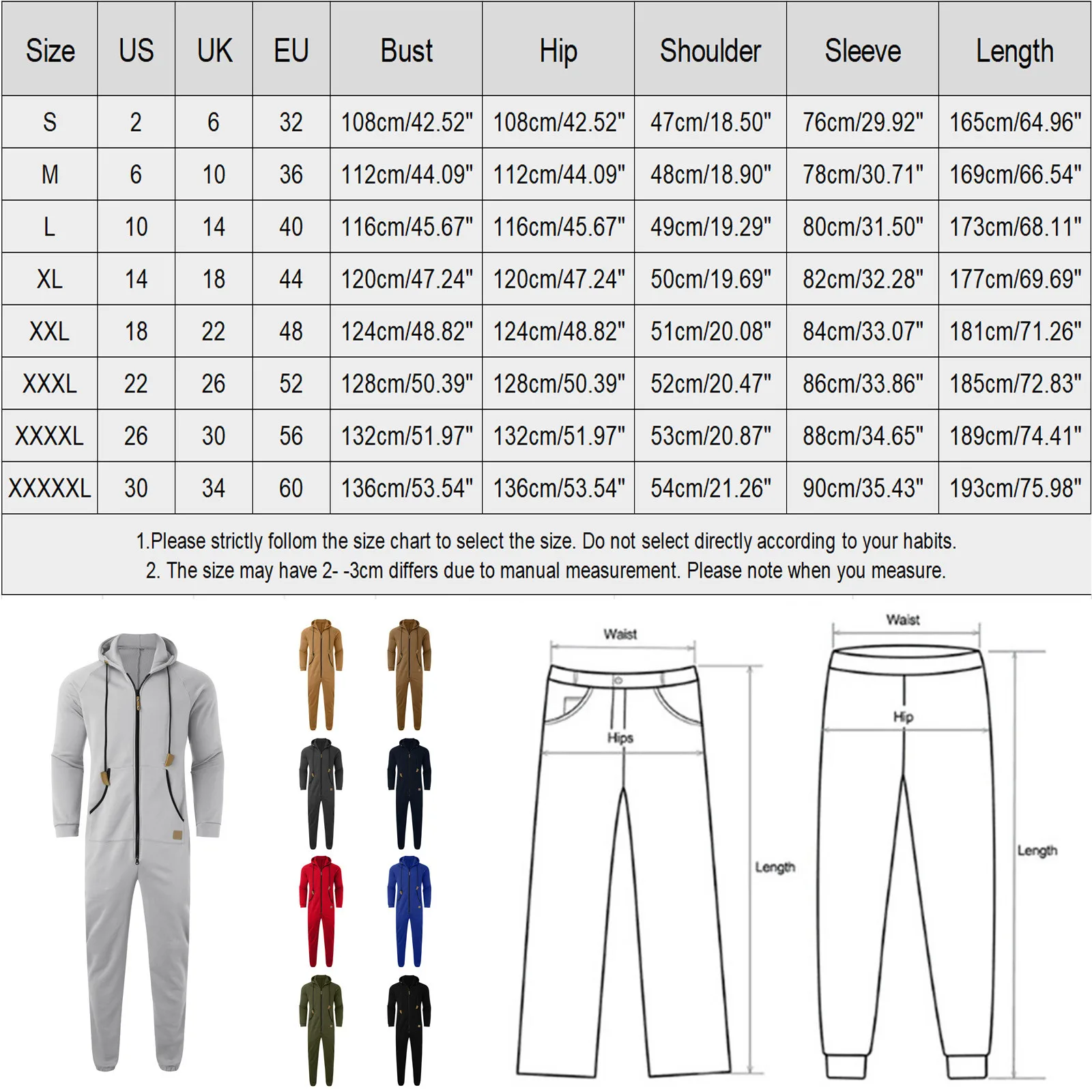 Men Pajamas Home-Wear Jumpsuit Loose Bodysuit Drawstring Casual Solid Color Zipper Hooded Pajama Casual Winter Warm Rompe