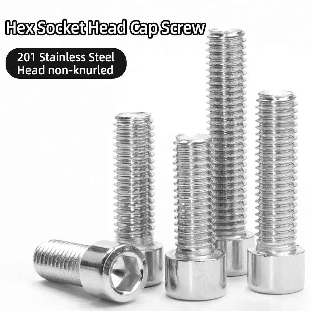 JUIDINTO 1~20pcs Hex Socket Head Cap Screw 201 Stainless Steel M3 M4 M5 M6 M8 M10 M12 Hexagon Allen Head Bolt Screw