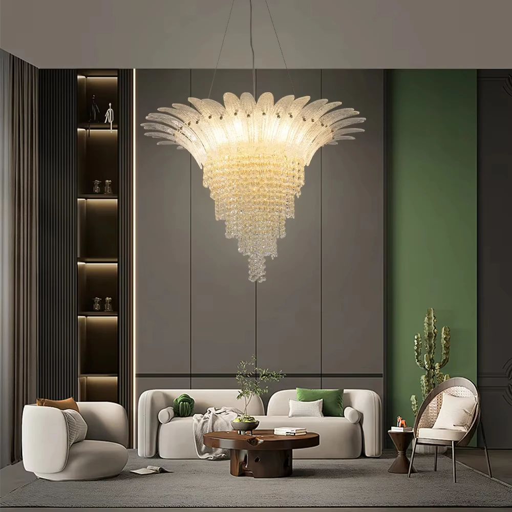 French Designer styles Crystal Chandelier with Adjustable Height,Modern Ceiling Light Fixture for Living Room, Dining Room
