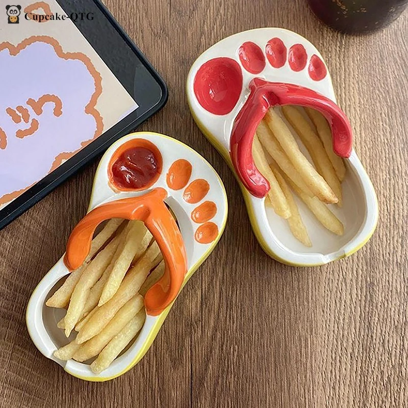 Lovely Flip Flops Ketchup Soy Sauce Dipper Portable Ceramic Salad Saucer Dipping Bowl Cute Mini Snacks Plate Seasoning Container