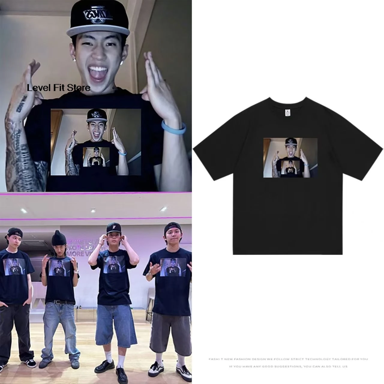 Image of LNGSHOT T-Shirt OHYUL RYUL WOOJIN Same Jay Park Print T-Shirt Kpop Fashion Hip Hop Sommer Bequemes Baumwoll-Kurzarm-T-Shirt