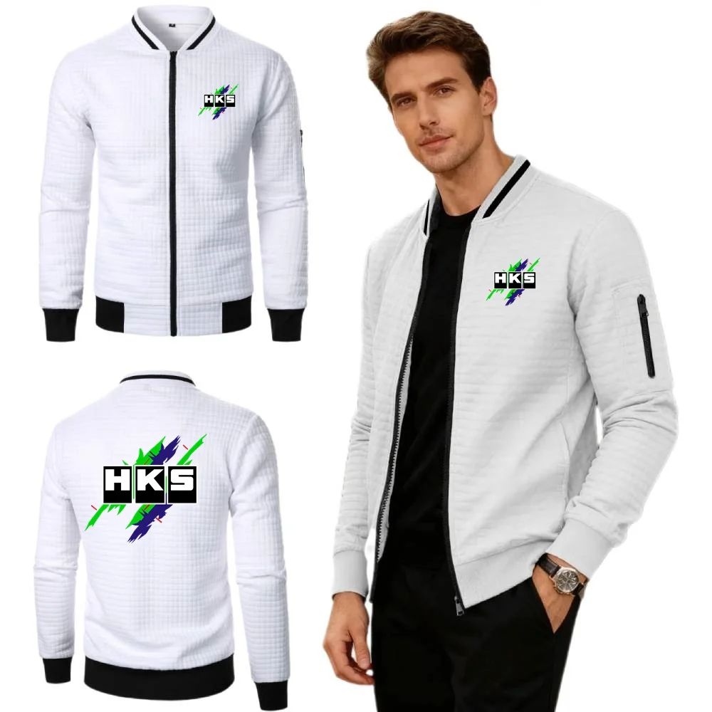 HKS Power and Sportser Jackets Daily Leisure Mens Sweatshirt Simplicity Baseball Collar Jersey Waffle Knit Coat Youth Streetwear